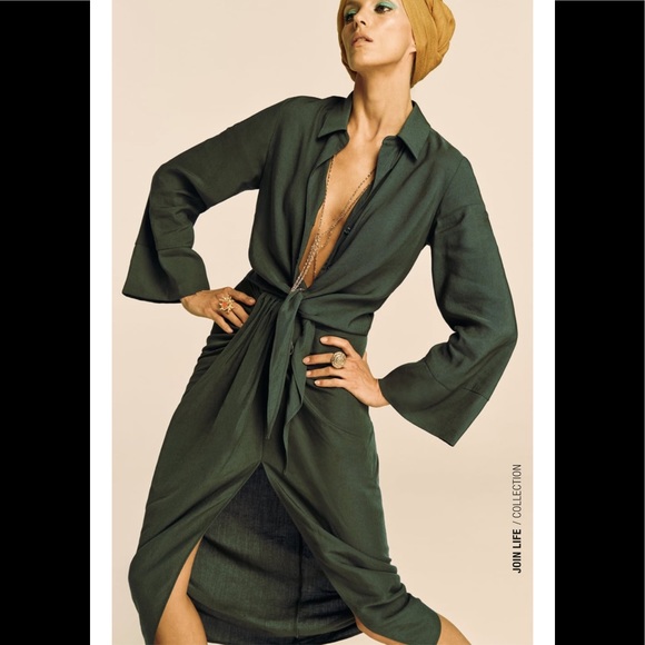 ZARA 2 Piece Linen Top And Knotted Skirt Dark Khaki - Picture 3 of 8